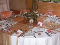 Guest table centrepiece, floating candles in glass bowl